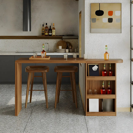 Table de bar rectangulaire moderne en bois marron avec rangement pour la maison