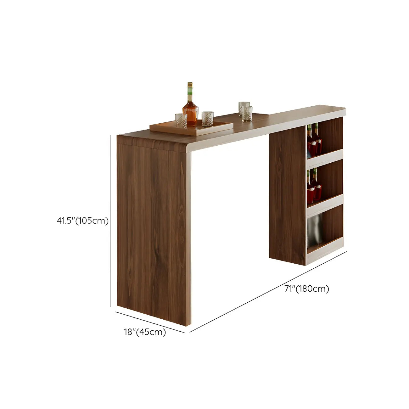 Table de bar rectangulaire moderne en bois marron avec rangement pour la maison