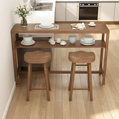 Tables de bar modernes en pin brun avec étagères de rangement