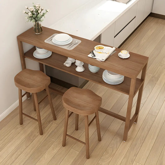 Tables de bar modernes en pin brun avec étagères de rangement