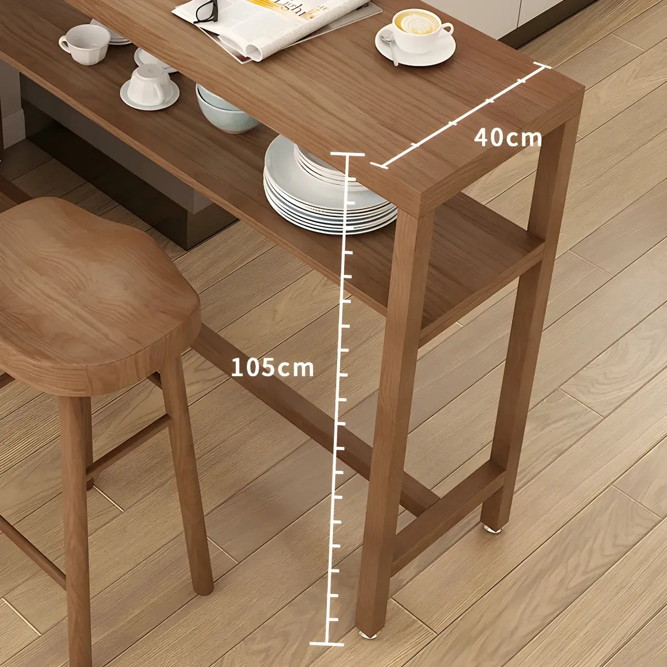 Tables de bar modernes en pin brun avec étagères de rangement