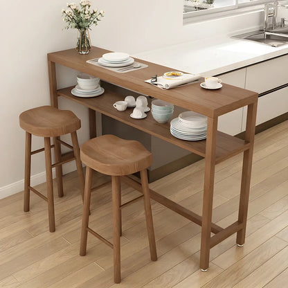 Tables de bar modernes en pin brun avec étagères de rangement