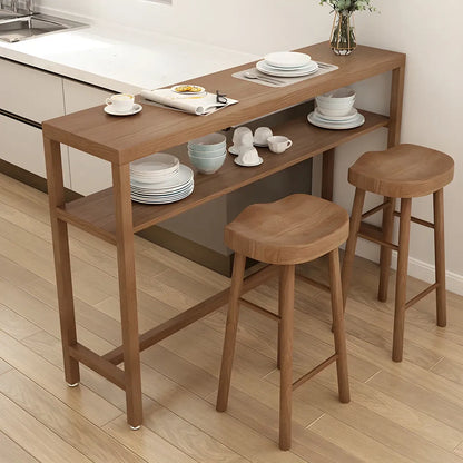 Tables de bar modernes en pin brun avec étagères de rangement