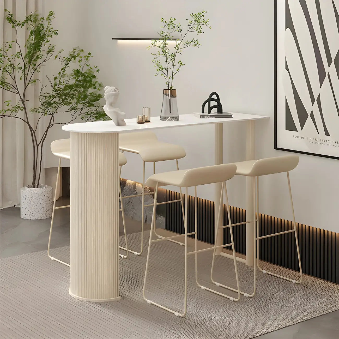 Tables de bar scandinaves en pierre blanche et fer forgé, de forme libre