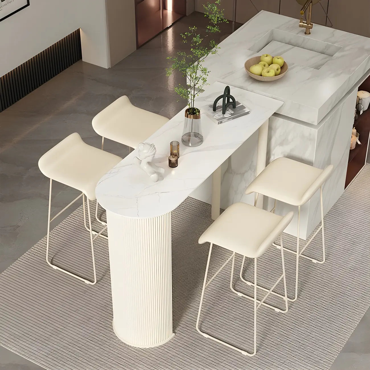 Tables de bar scandinaves en pierre blanche et fer forgé, de forme libre