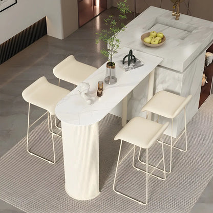 Tables de bar scandinaves en pierre blanche et fer forgé, de forme libre
