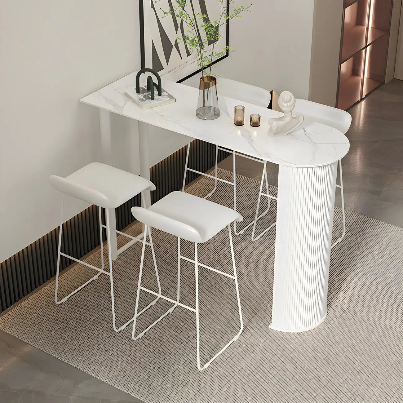 Tables de bar scandinaves en pierre blanche et fer forgé, de forme libre