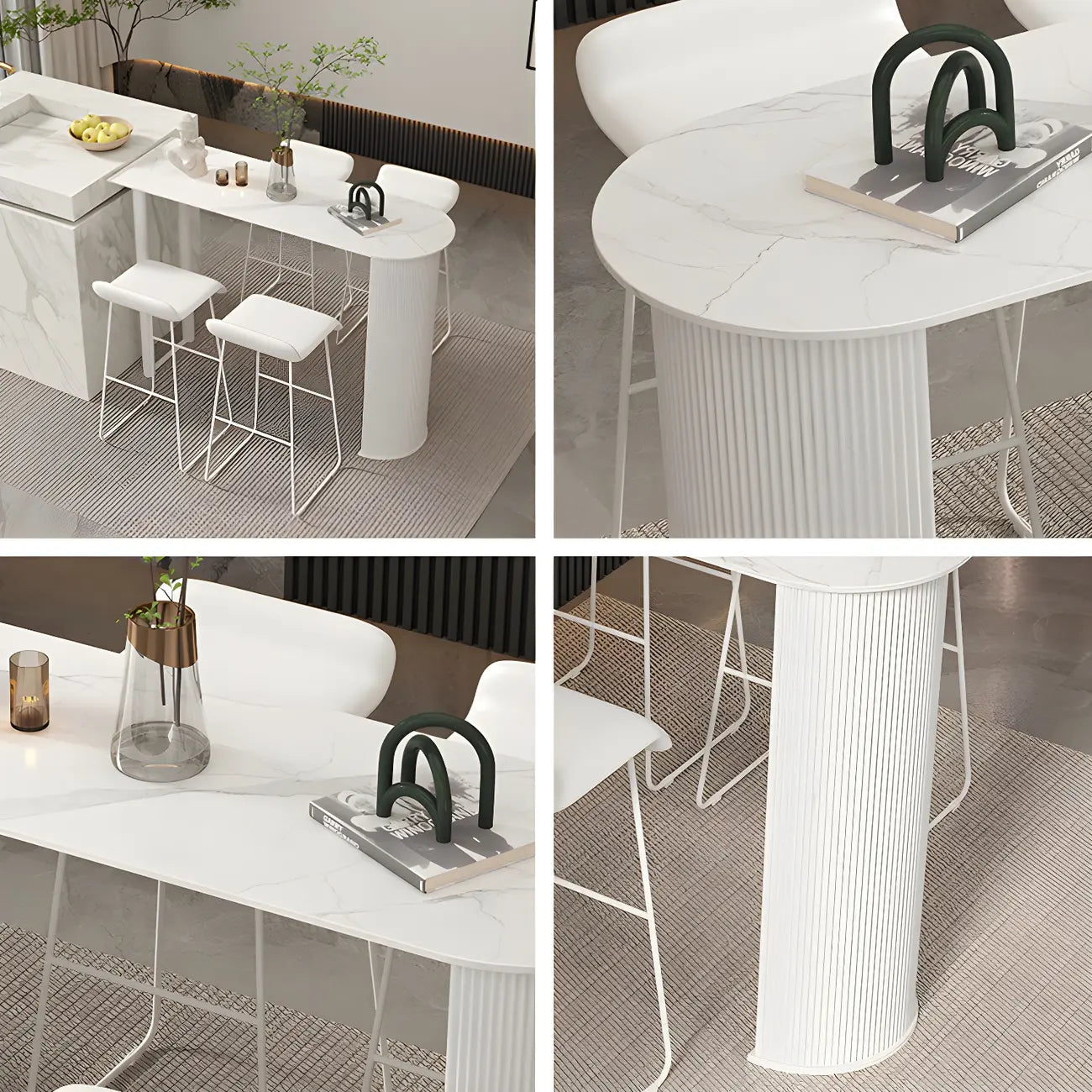 Tables de bar scandinaves en pierre blanche et fer forgé, de forme libre