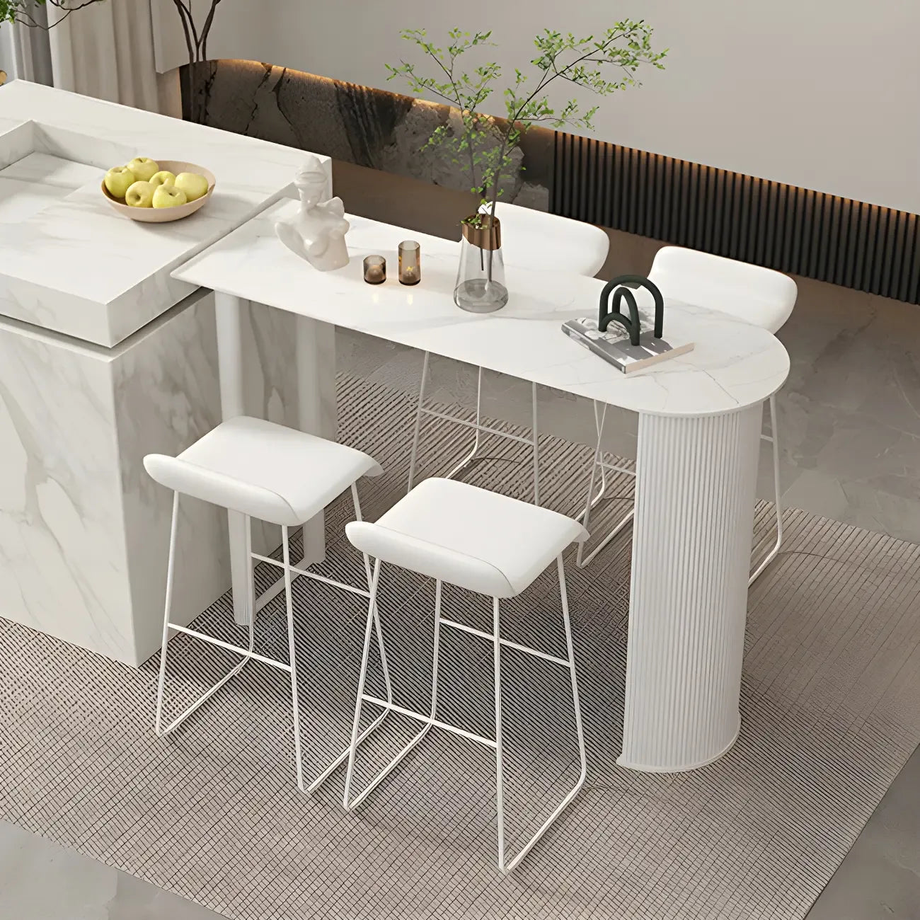Tables de bar scandinaves en pierre blanche et fer forgé, de forme libre