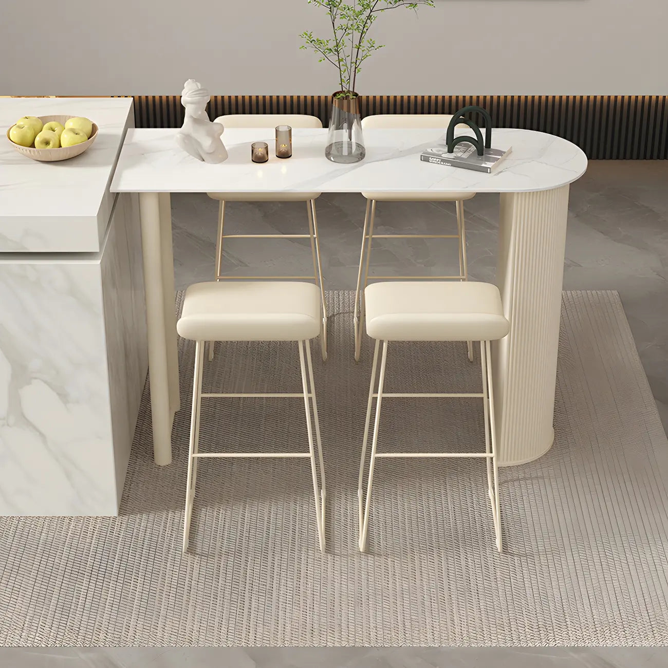 Tables de bar scandinaves en pierre blanche et fer forgé, de forme libre