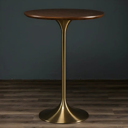 Tables de bar rondes glamour en métal brun doré avec piètement tulipe