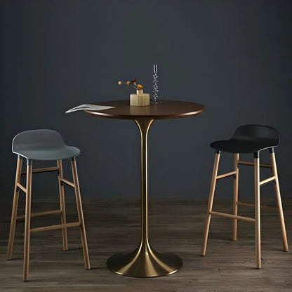 Tables de bar rondes glamour en métal brun doré avec piètement tulipe