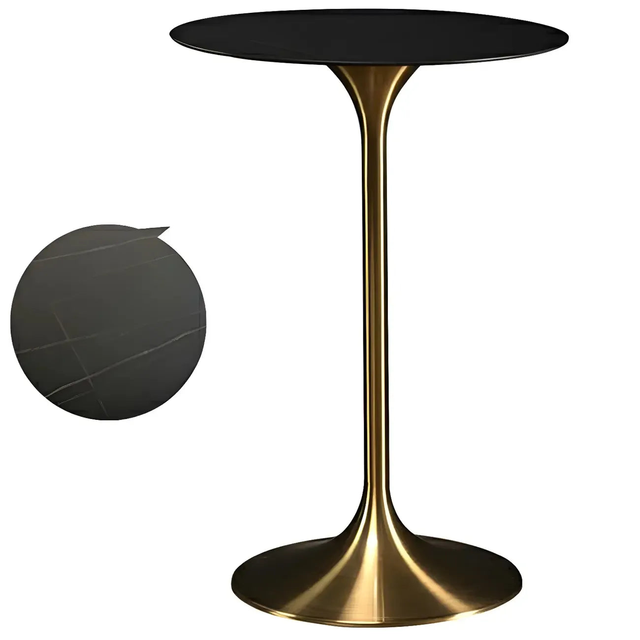 Tables de bar rondes glamour en métal brun doré avec piètement tulipe