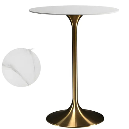 Tables de bar rondes glamour en métal brun doré avec piètement tulipe