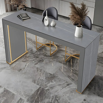 Tables de bar modernes à double piétement en bois et plateau en pierre blanche