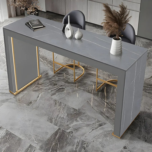 Tables de bar modernes à double piétement en bois et plateau en pierre blanche