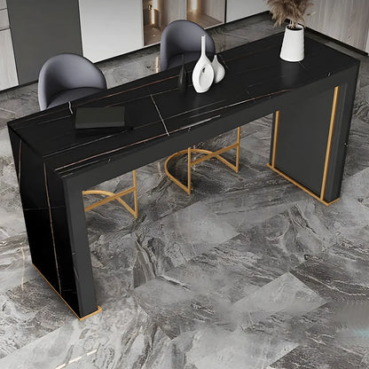 Tables de bar modernes à double piétement en bois et plateau en pierre blanche