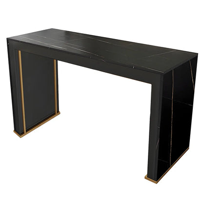 Tables de bar modernes à double piétement en bois et plateau en pierre blanche