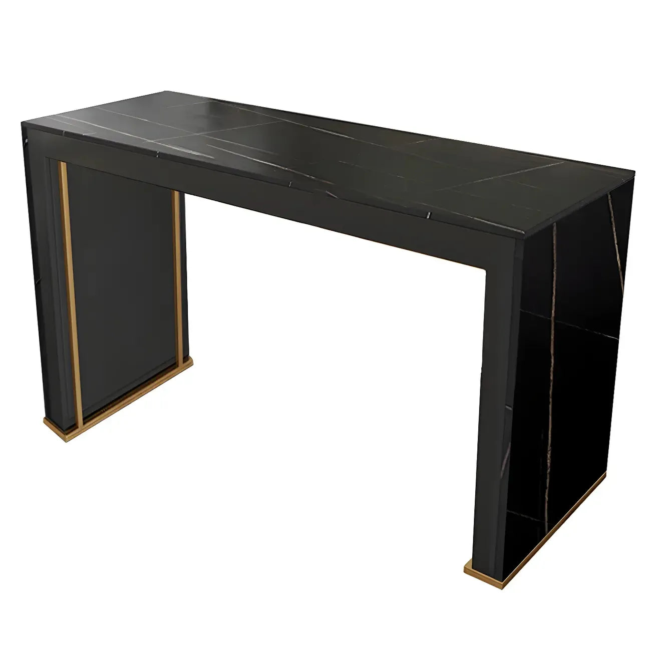 Tables de bar modernes à double piétement en bois et plateau en pierre blanche