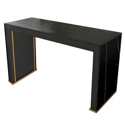 Tables de bar modernes à double piétement en bois et plateau en pierre blanche