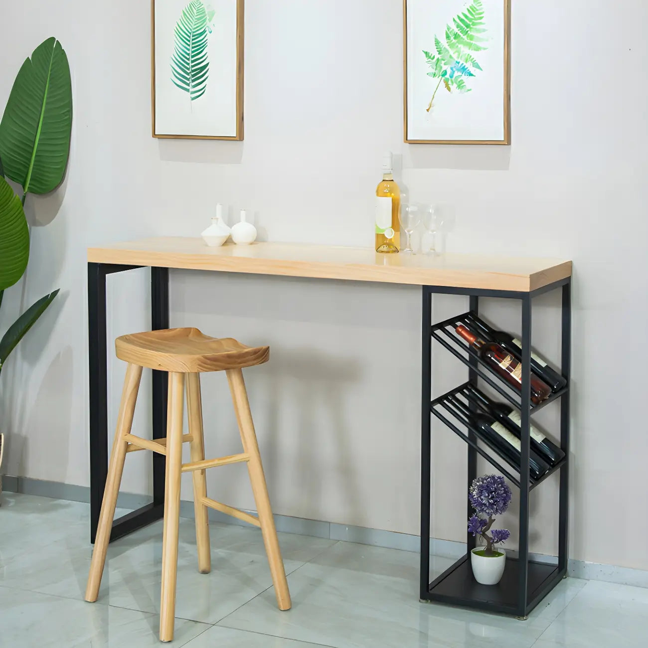 Tables de bar modernes avec casier à vin en pin naturel