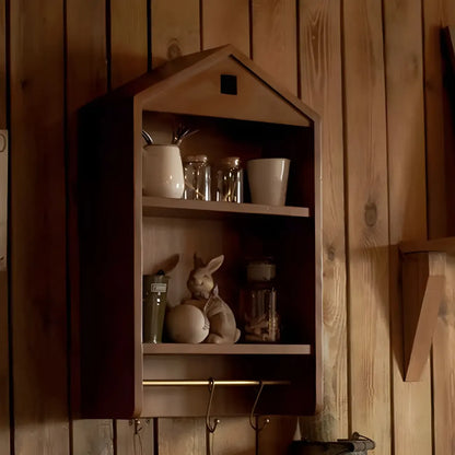 Vitrine flottante en bois à 2 étagères en forme de maison classique