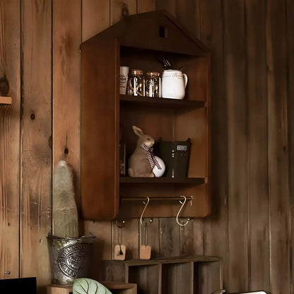 Vitrine flottante en bois à 2 étagères en forme de maison classique