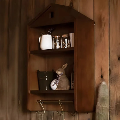 Vitrine flottante en bois à 2 étagères en forme de maison classique