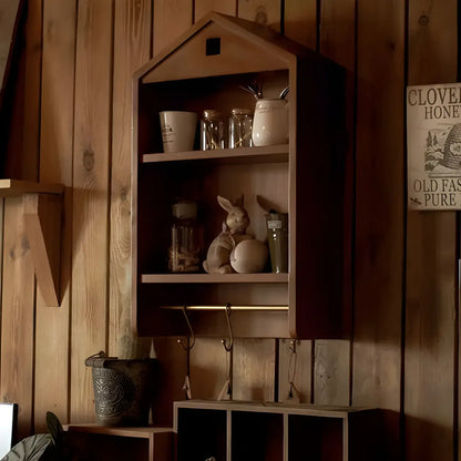 Vitrine flottante en bois à 2 étagères en forme de maison classique