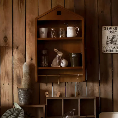 Vitrine flottante en bois à 2 étagères en forme de maison classique