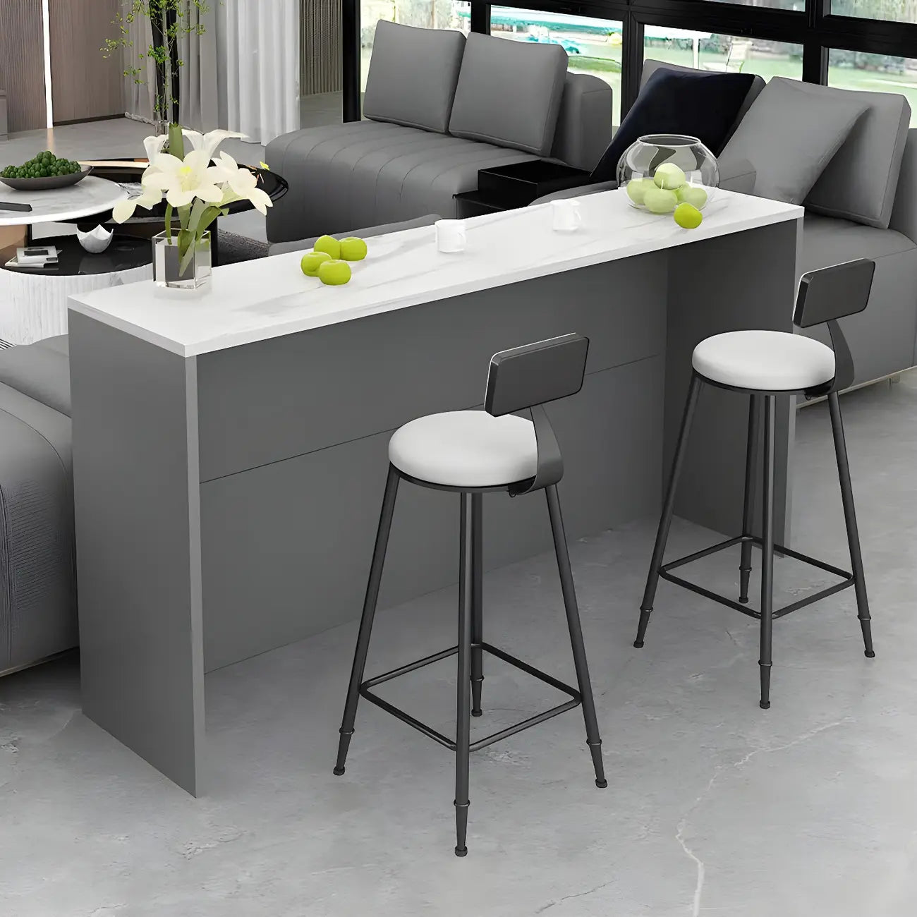 Table de bar rectangulaire blanche en bois pour salon