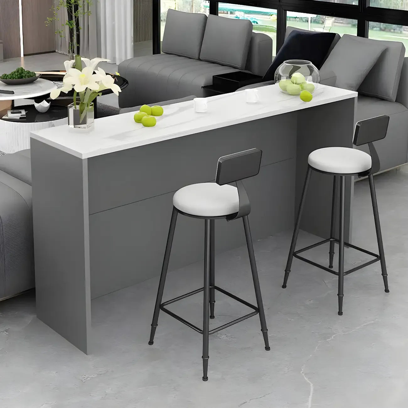 Table de bar rectangulaire blanche en bois pour salon
