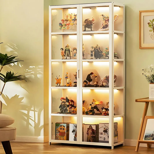 Vitrine moderne en bambou blanc et verre pour figurines