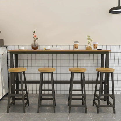 Tables de bar rectangulaires en bois naturel et métal à tréteaux