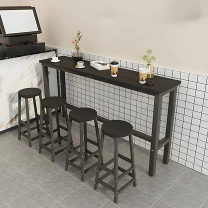 Tables de bar rectangulaires en bois naturel et métal à tréteaux