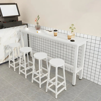 Tables de bar rectangulaires en bois naturel et métal à tréteaux