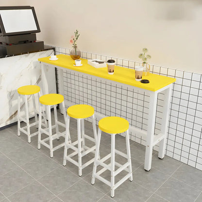 Tables de bar rectangulaires en bois naturel et métal à tréteaux