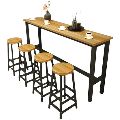 Tables de bar rectangulaires en bois naturel et métal à tréteaux