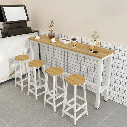 Tables de bar rectangulaires en bois naturel et métal à tréteaux