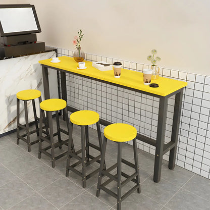 Tables de bar rectangulaires en bois naturel et métal à tréteaux