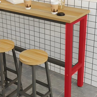Tables de bar rectangulaires en bois naturel et métal à tréteaux