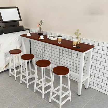 Tables de bar rectangulaires en bois naturel et métal à tréteaux