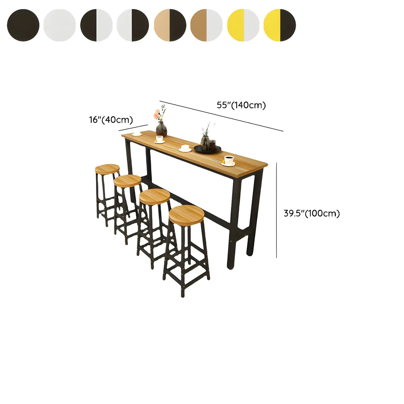Tables de bar rectangulaires en bois naturel et métal à tréteaux