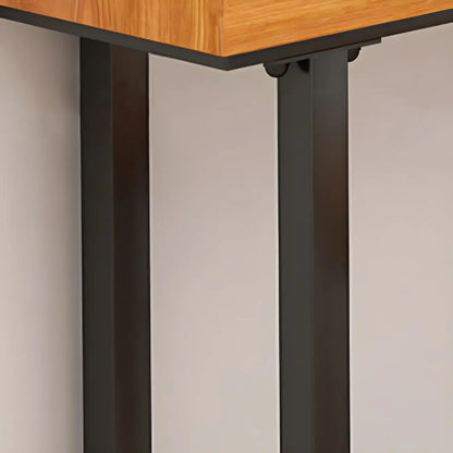 Tables de bar modernes en forme de L, en bois naturel et métal, avec tréteaux