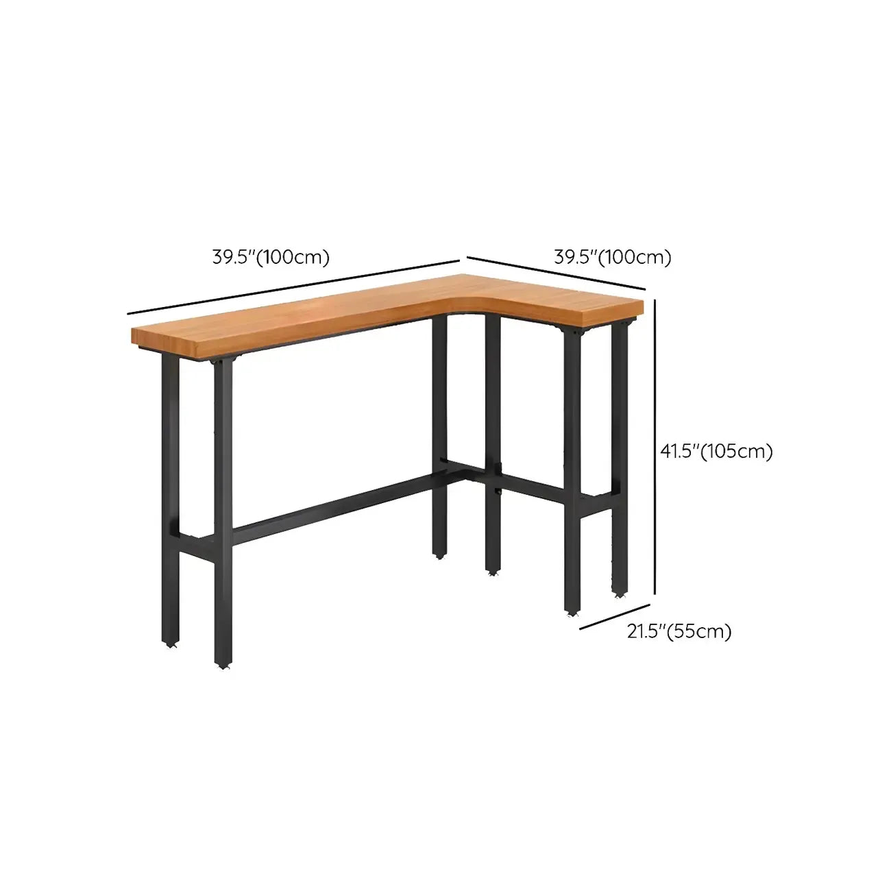 Tables de bar modernes en forme de L, en bois naturel et métal, avec tréteaux