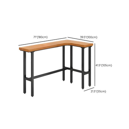 Tables de bar modernes en forme de L, en bois naturel et métal, avec tréteaux