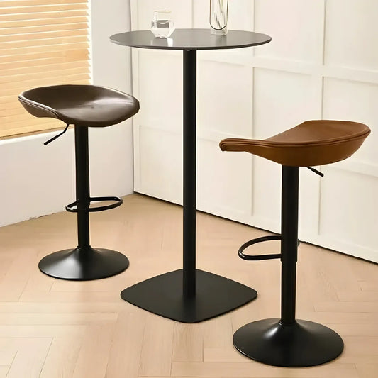 Tabouret de bar pivotant et réglable en cuir noir moderne