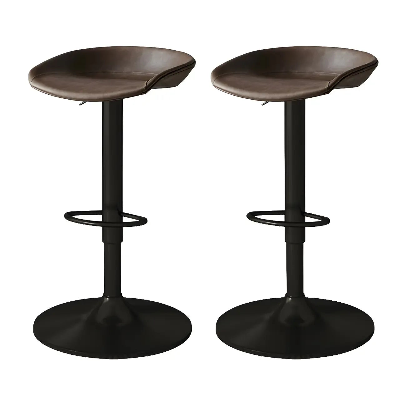 Tabouret de bar pivotant et réglable en cuir noir moderne