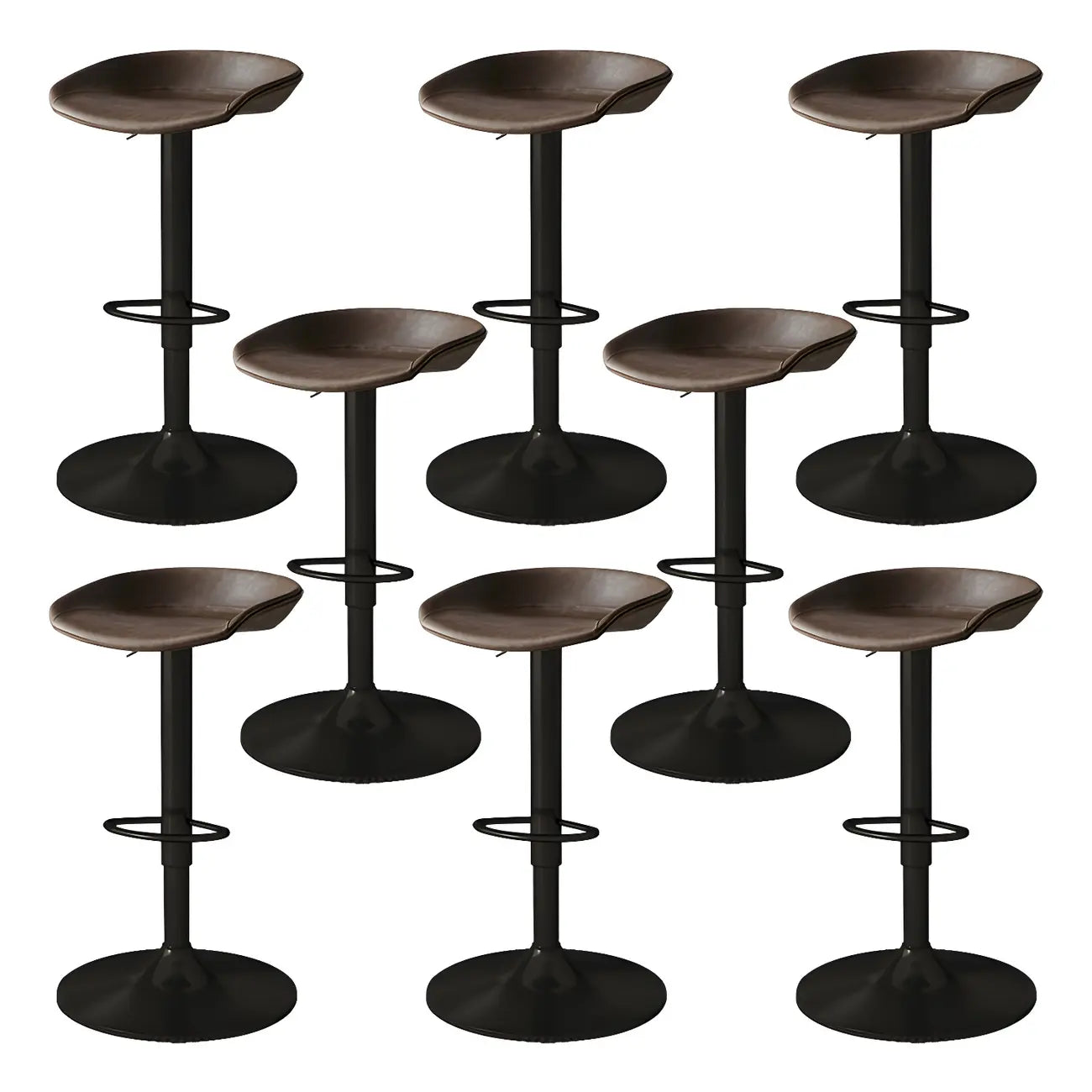 Tabouret de bar pivotant et réglable en cuir noir moderne