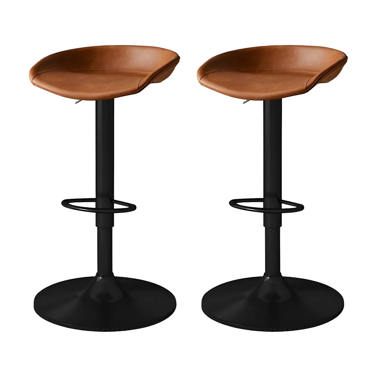 Tabouret de bar pivotant et réglable en cuir noir moderne